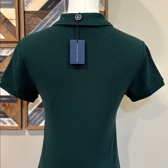 Vintage Ralph Lauren Suede Patch Big Pony Logo Polo Top Dark Green Small NWT - Picture 6 of 10